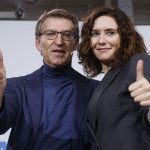 El presidente del PP, Alberto Núñez Feijóo, y la presidenta del PP de Madrid y de esta comunidad, Isabel Díaz Ayuso. (EFE/Juan Carlos Hidalgo)